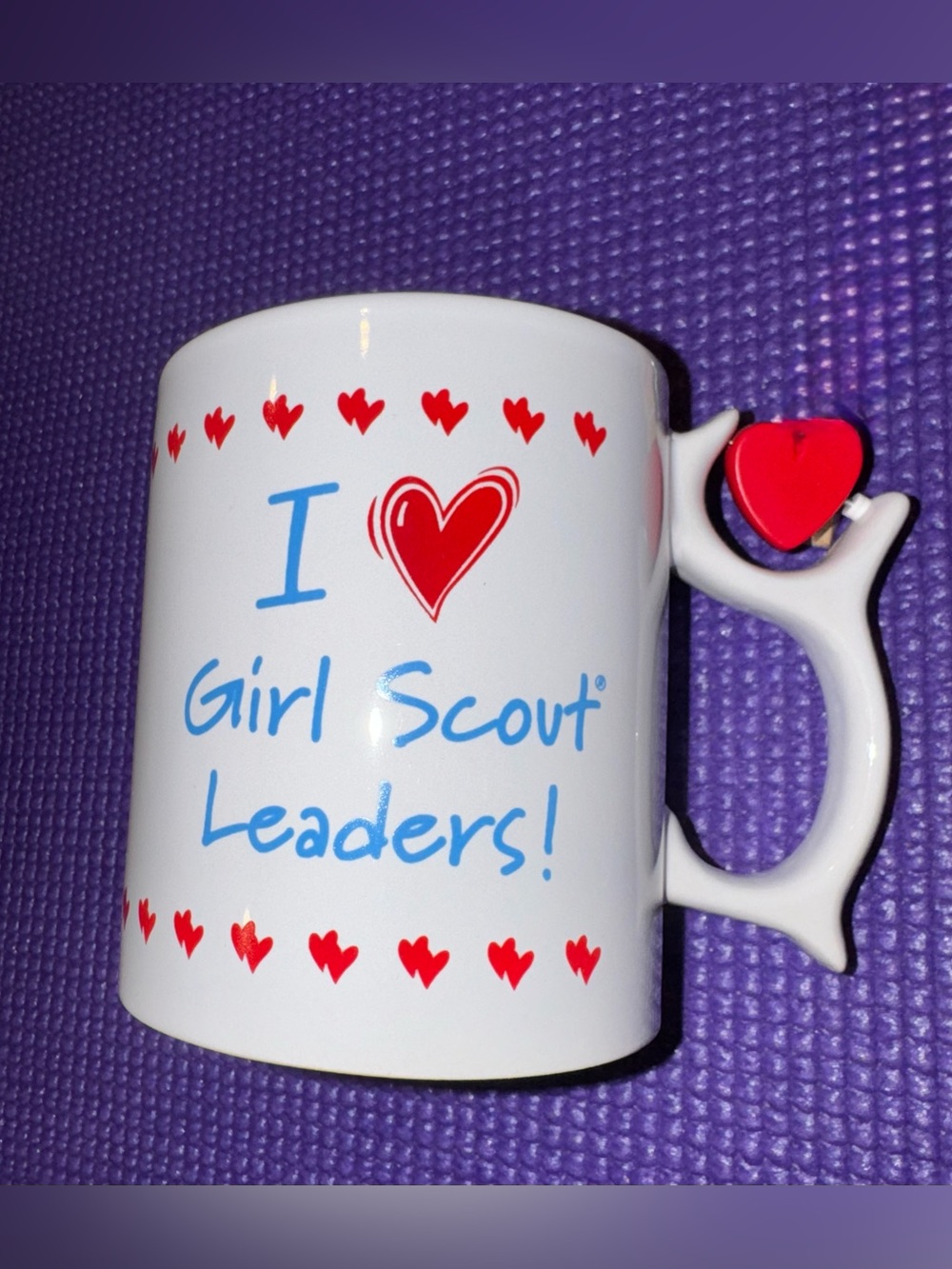 I Heart Girl Scout Leaders! White Ceramic Mug with Red Heart Accent